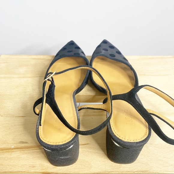 J. Crew Black Pointed Toe Polka Dot Kitten Heels - Picture 3 of 8